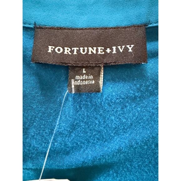 Fortune + Ivy Blue Button-Front Short Sleeve Blouse – Size L NWT - Picture 5 of 7